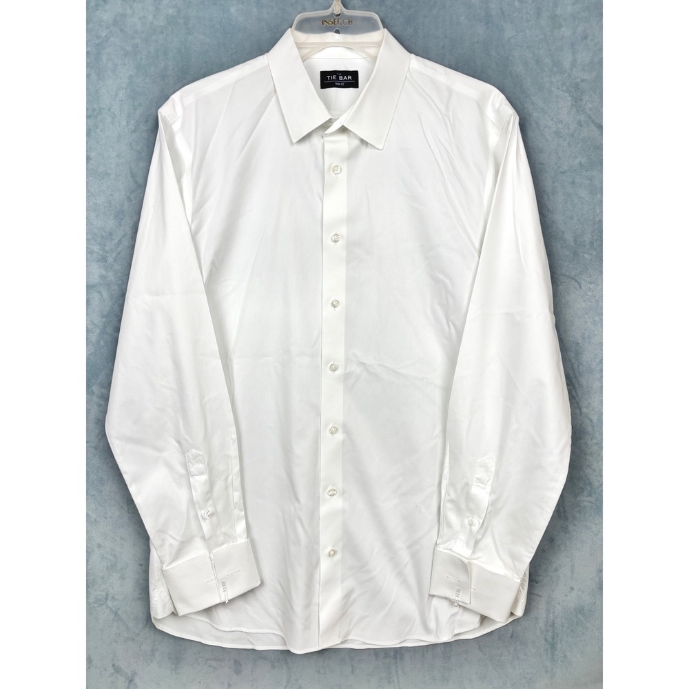 The Tie Bar Mens White Long Sleeve Dress Shirt Trim Fit 16.5 34/35 Cotton